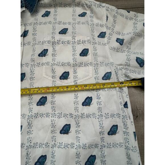 Vintage Quizz Again Butterfly Print Denim Collar Button-Up Shirt – Size L - Picture 5 of 7